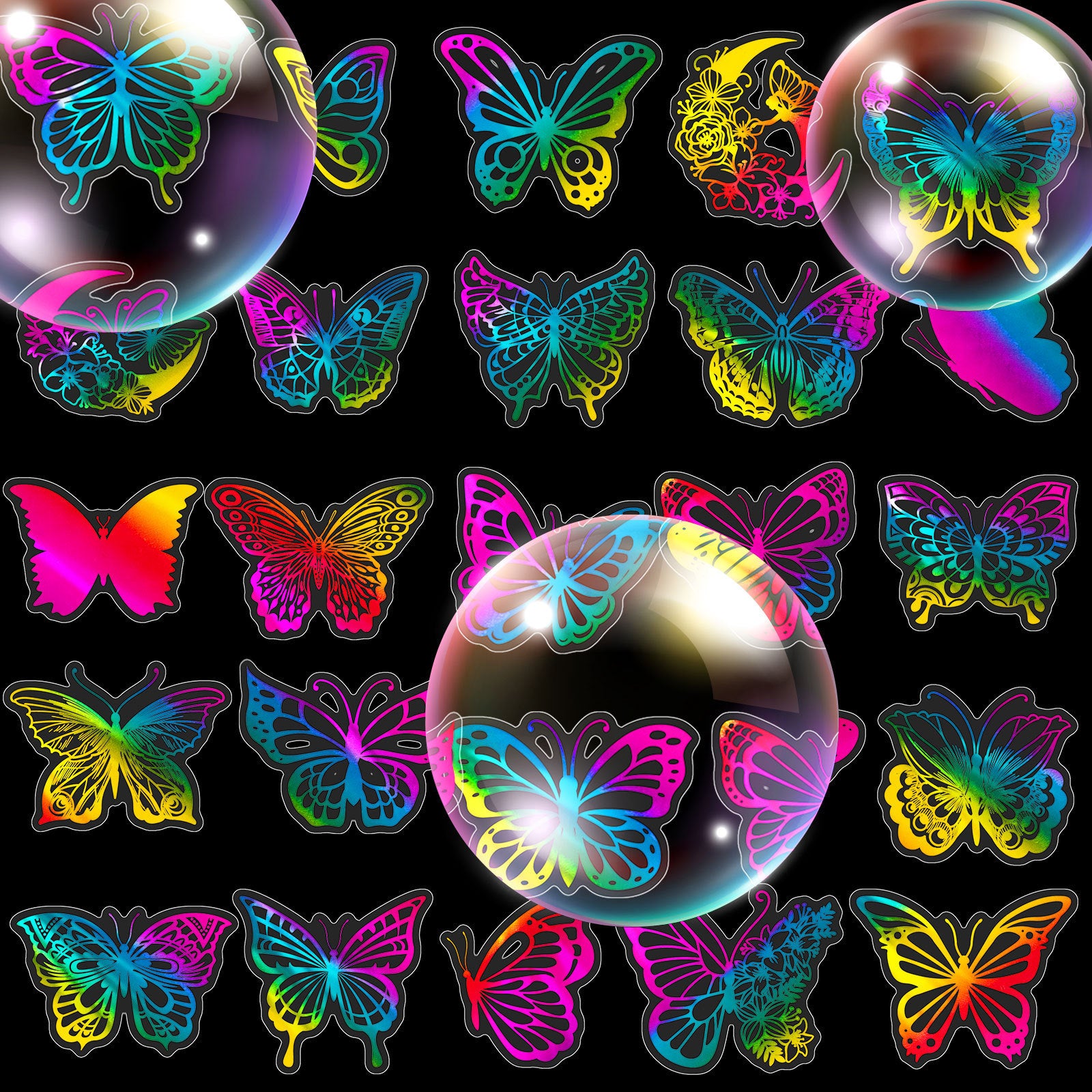Gold Laser Butterfly Stickers – Dream Color Flash Series, 50 Pcs - ViktaShop