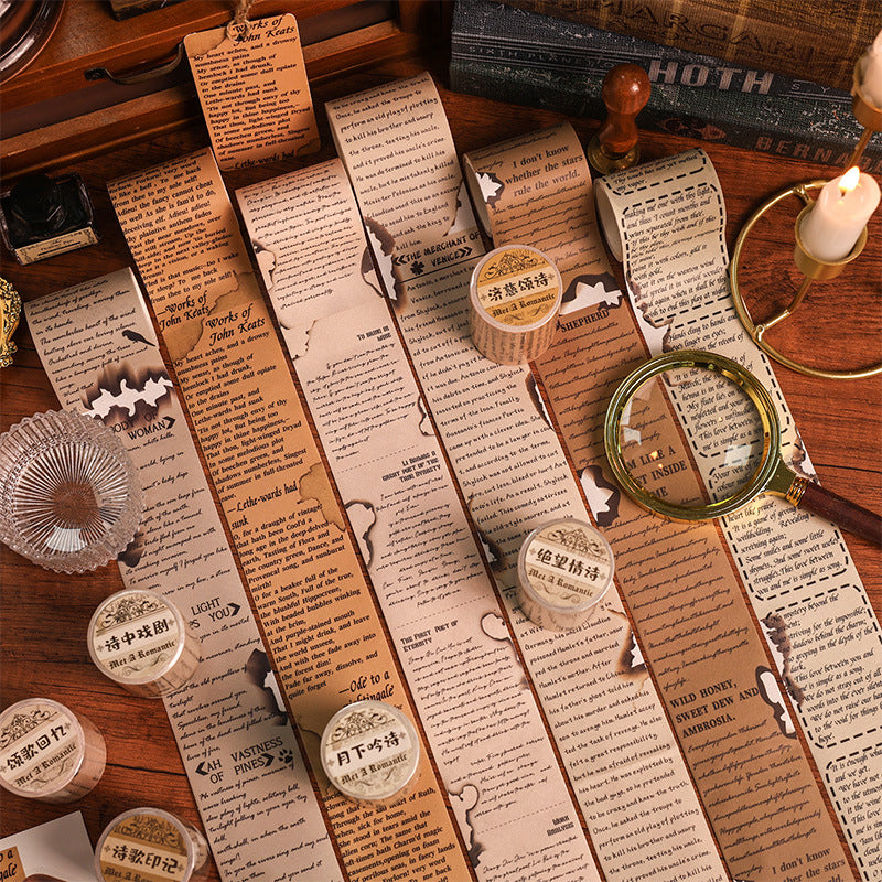 Cross-World Romantic English Text Tape - Retro Journal Sticker Roll, 3m - ViktaShop
