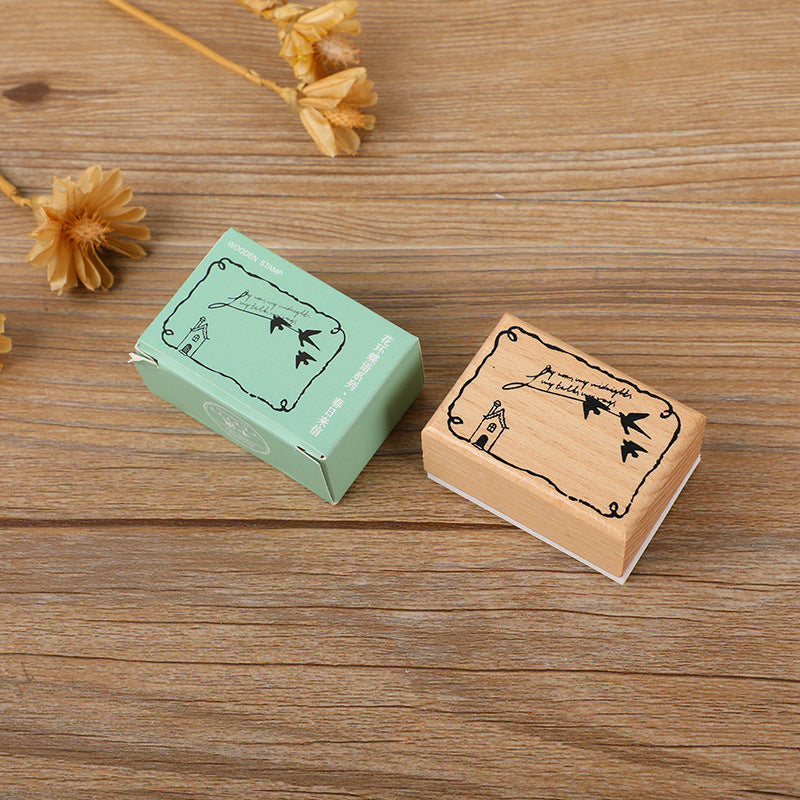 Light Retro Wooden Stamp – Butterfly, Cat & Wreath Motifs, 6 Options - ViktaShop