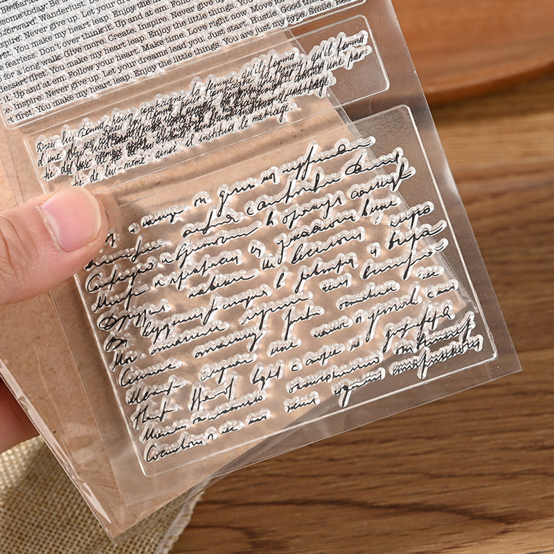 Cursive English Paragraph Silicone Seal – Transparent Literary Style Stamp, 3 Options - ViktaShop
