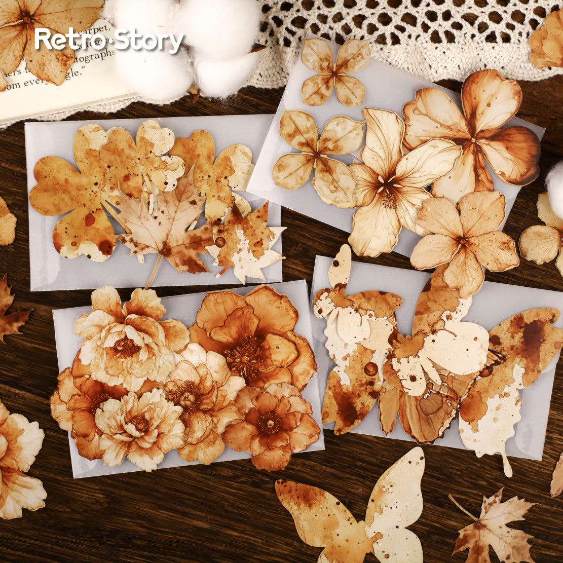 Retro Vintage Flower Stickers - Erui Flower Series, 4 Options