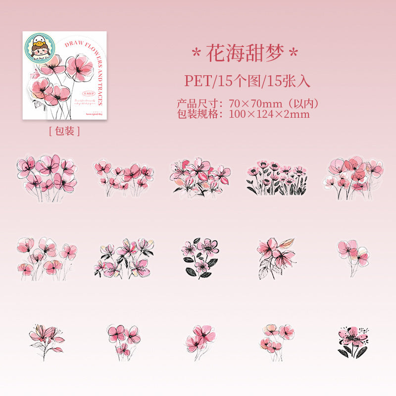 Flower Painting Series Flower Theme PET tape  15 Pcs