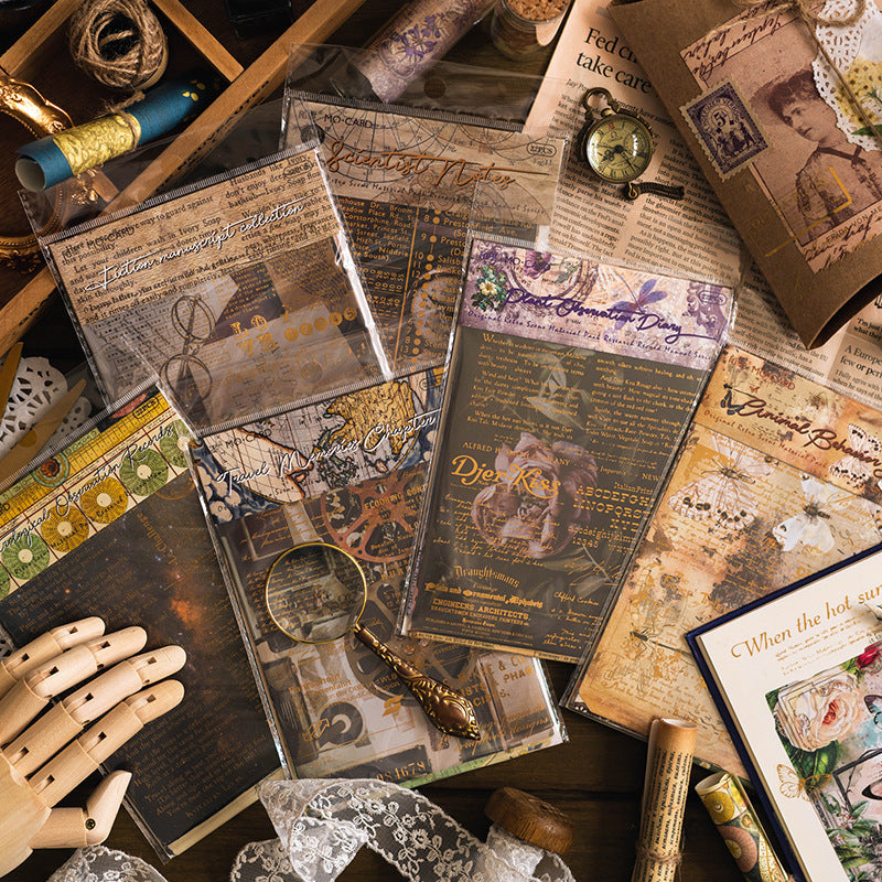 Retro Research Record Paper - Gilded Simulation Book Pages, 6 Options - ViktaShop