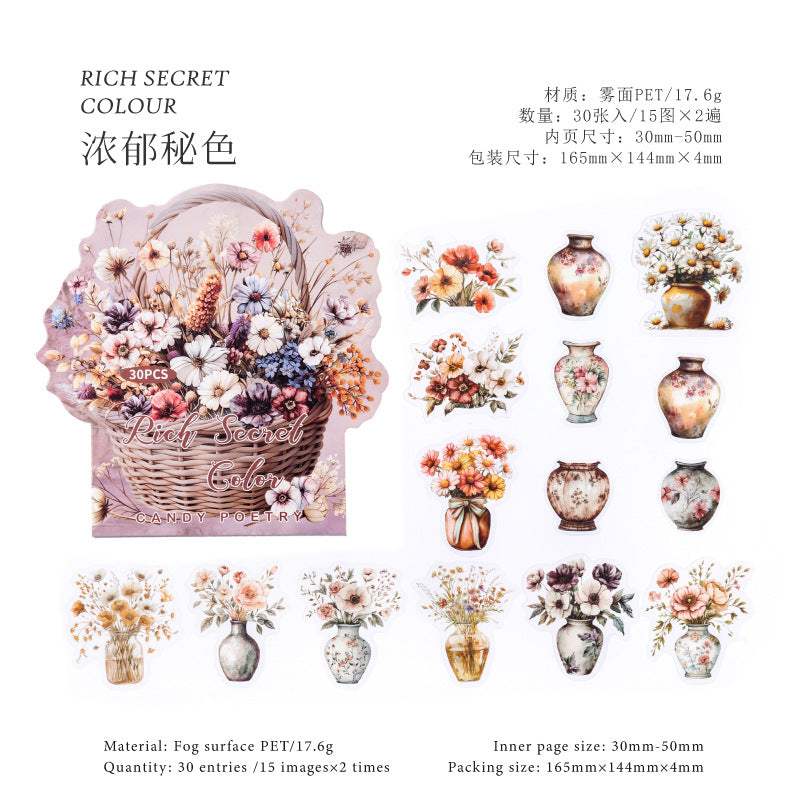 Sugar Poetry Fog PET White Ink Sticker Bag - Forest Box Series, 30 Pcs - ViktaShop