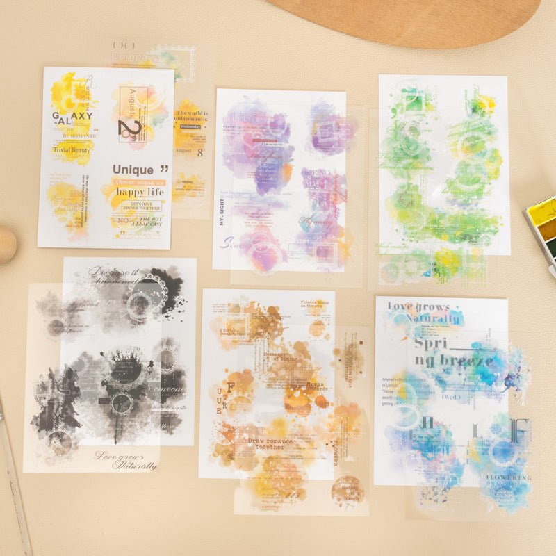 Watercolor Series PET Stickers, Double Material Decorative Stickers, 6 Options - ViktaShop