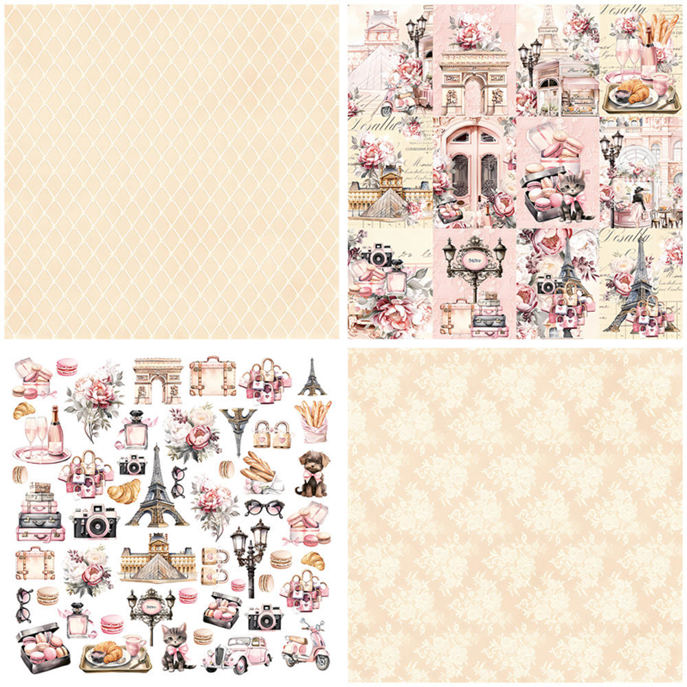 Paris Background Paper - Retro Collage Series, 12 Sheets - ViktaShop