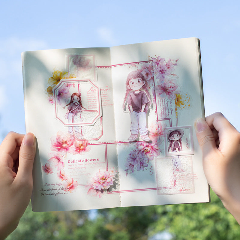Flower Language Girl Series Die-Cut Sticker Book, 6 Options - ViktaShop