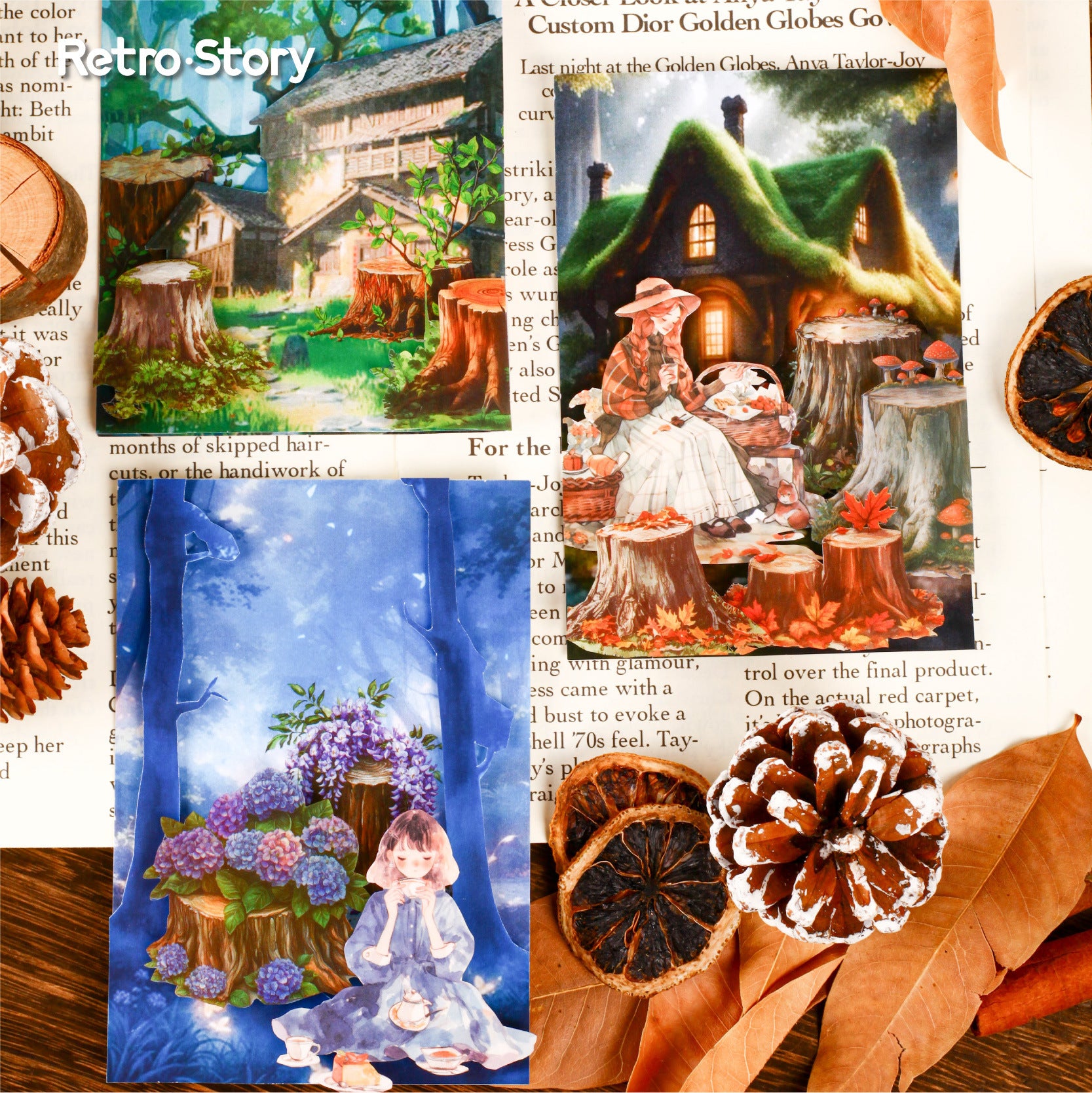 Nature retro scene PET sticker pack 20 psc