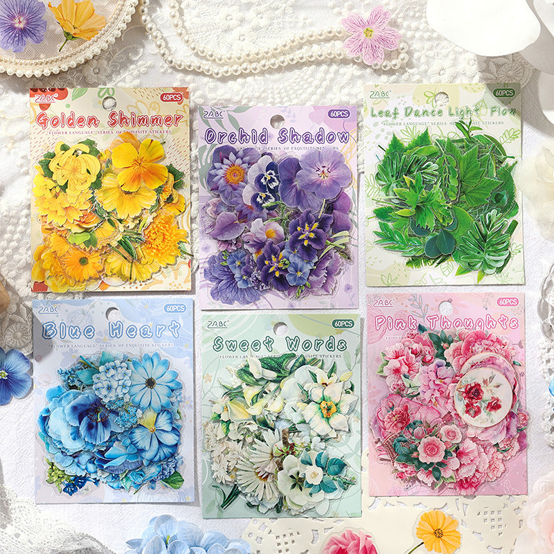 Leisurely Flower Language - PET Sticker Pack, 60 Pcs