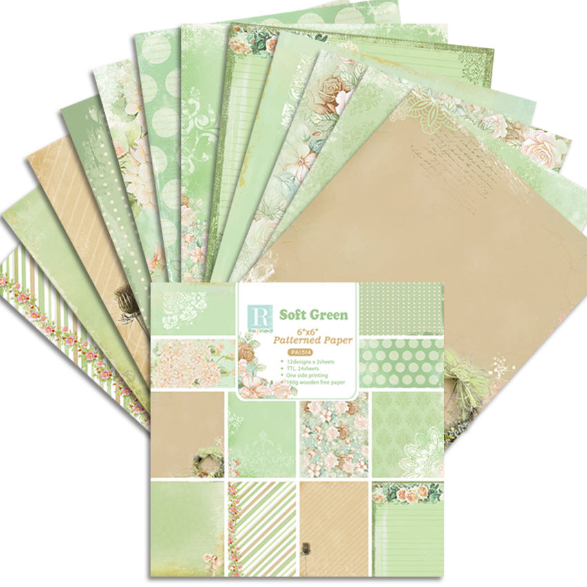 Soft Green DIY Background Pattern Paper - 24 Sheets - ViktaShop