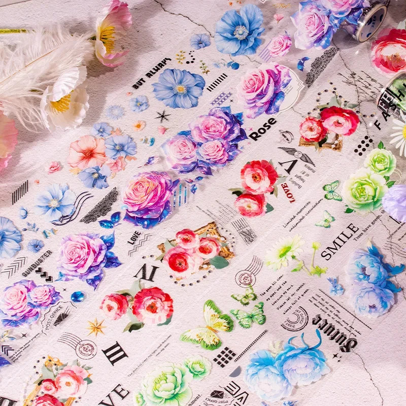 Ancient Character Journal Flow Hemp Tape PET Floral Design, 2m - ViktaShop