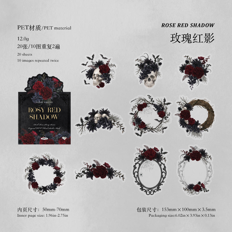 PET White Ink Sticker Pack – Dark Rose, 20 Sheets - ViktaShop