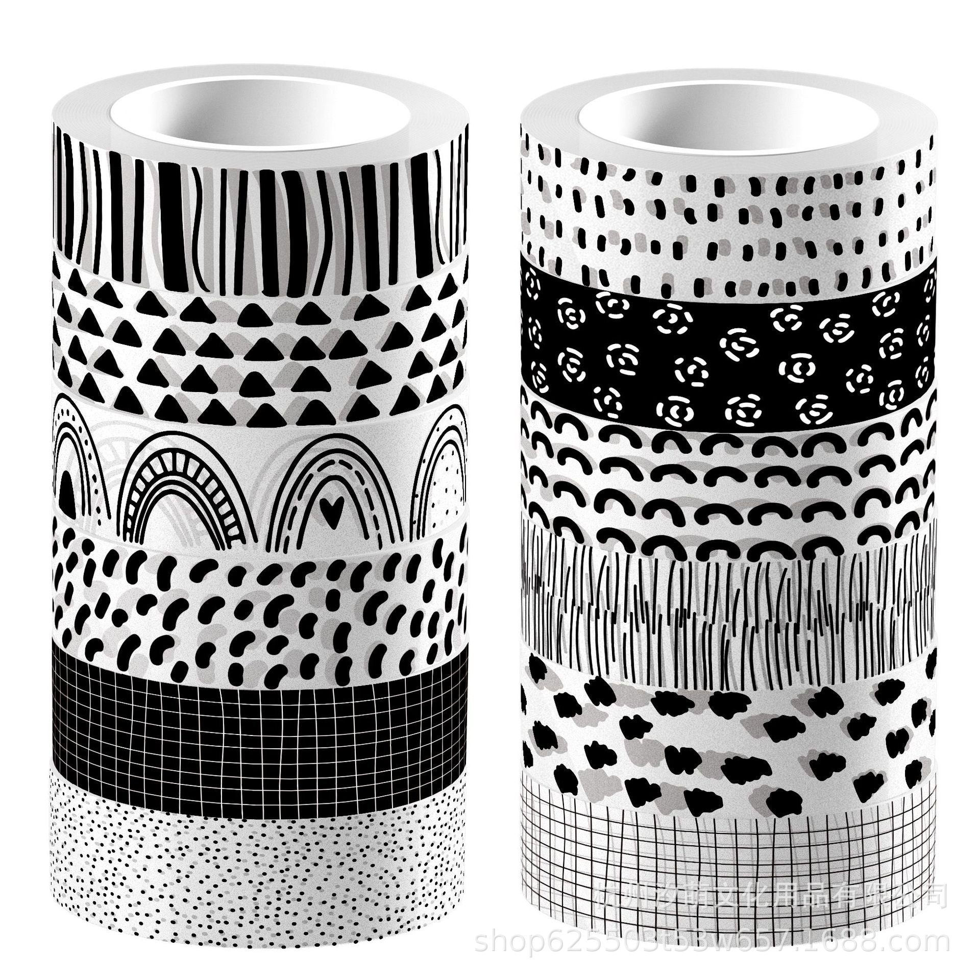 Bohemian Rainbow Washi Tape – Black & White Transparent Roll, 5m - ViktaShop