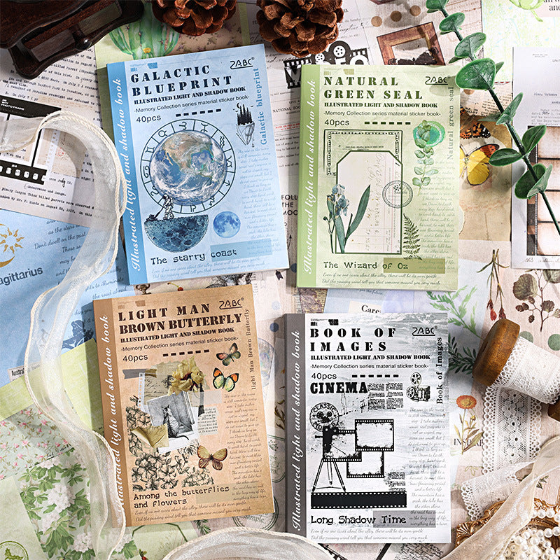 Light and Shadow Retro Sticker Book - Thin DIY Diary Decoration, 4 Options - ViktaShop