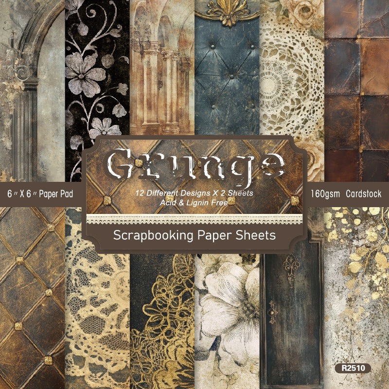 Grunge Background Paper – Single-Sided Pattern Paper, 24 Sheets - ViktaShop