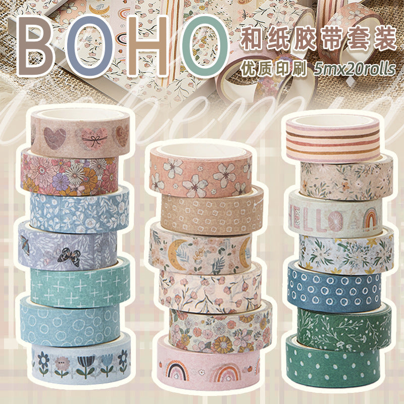 Boho Washi Tape Set – Bohemian Style, 20 Rolls - ViktaShop