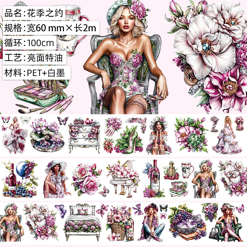 Cloud Flower PET Tape – Wave, Island, Girl Character Series - ViktaShop