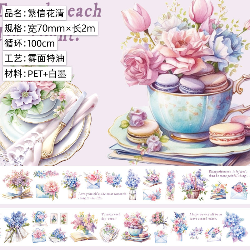 PET Journal Tape – Flower Material & Retro Character - 2m - ViktaShop