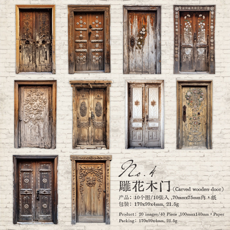 Hard Card Stickers - Retro Door Series, Hollow, 10 Pcs