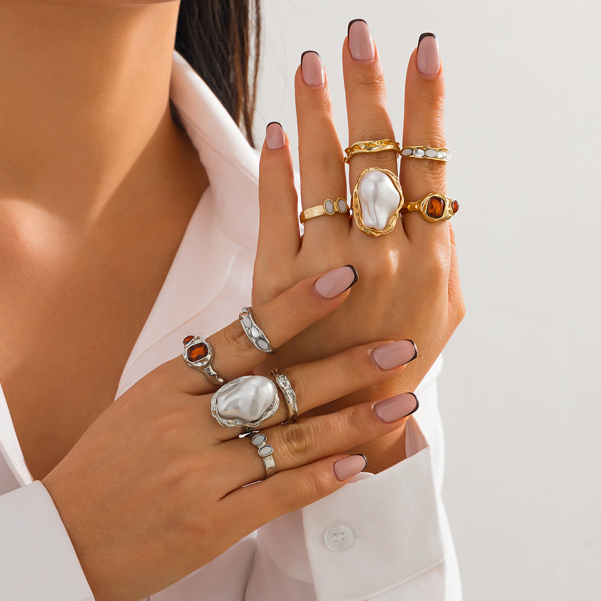 lava flower open ring ins baroque imitation pearl set
