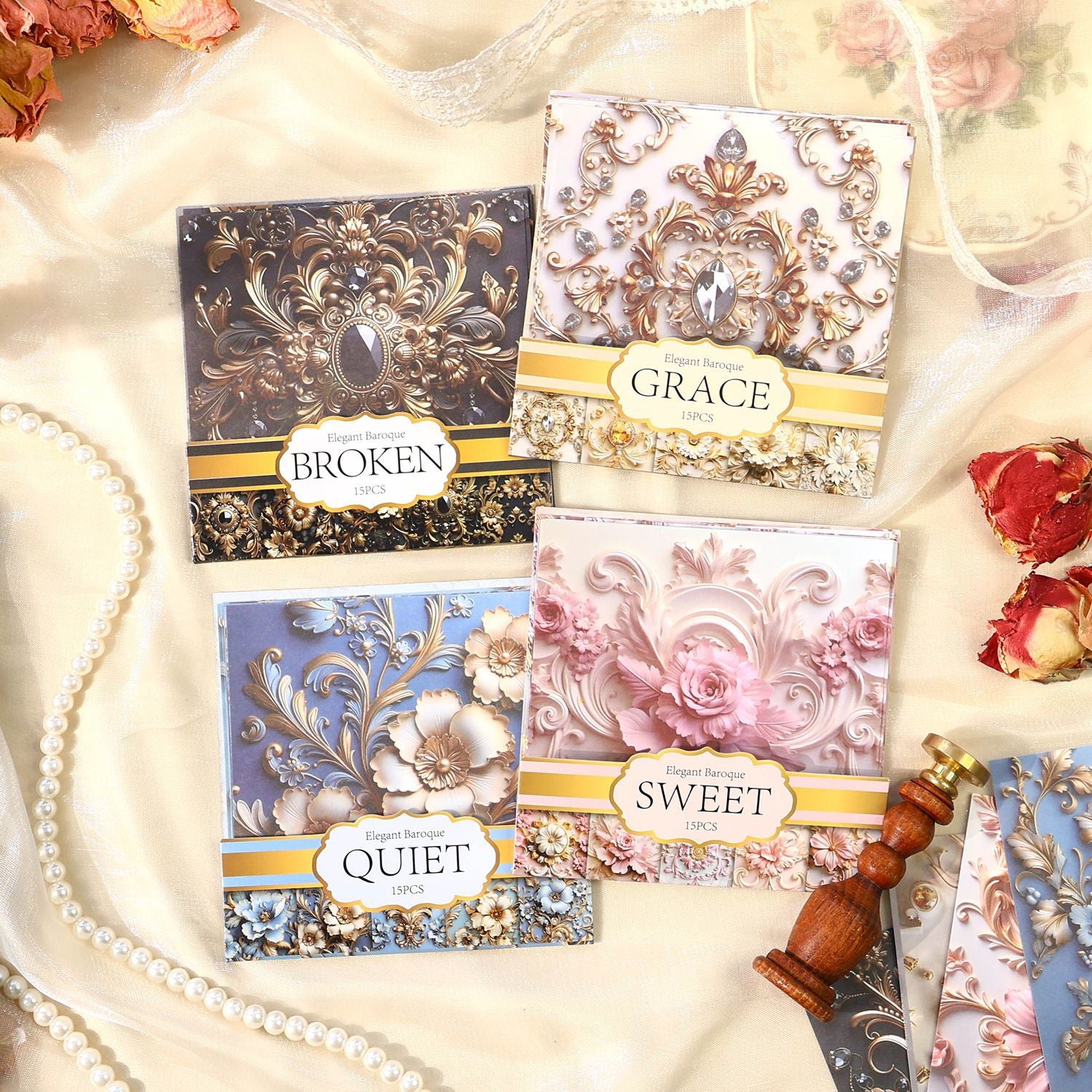 Elegant Baroque Sticker Pack - European Retro Style, 4 Options - ViktaShop