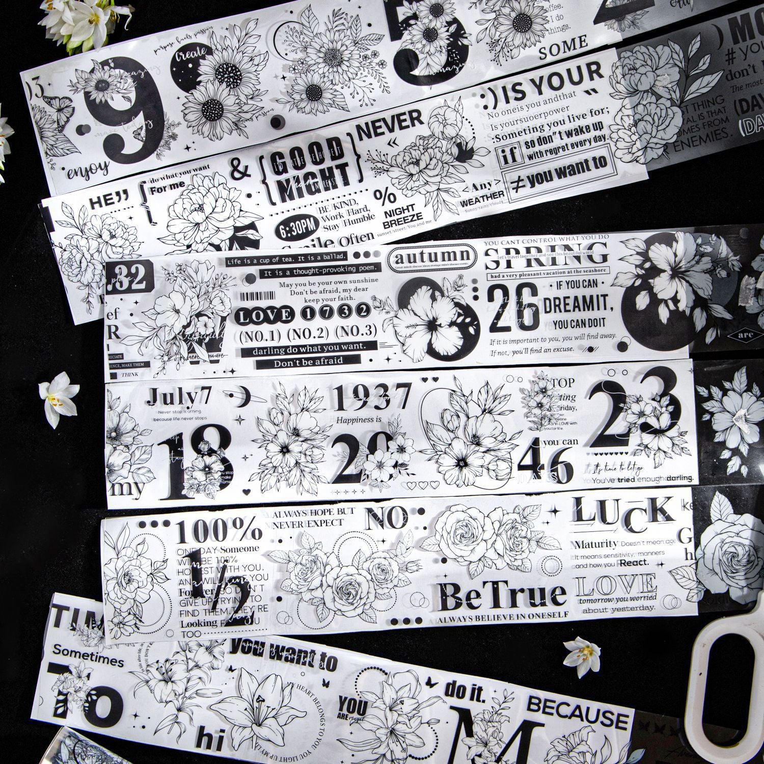 Black and White Garden Series PET Tape, 2m - ViktaShop