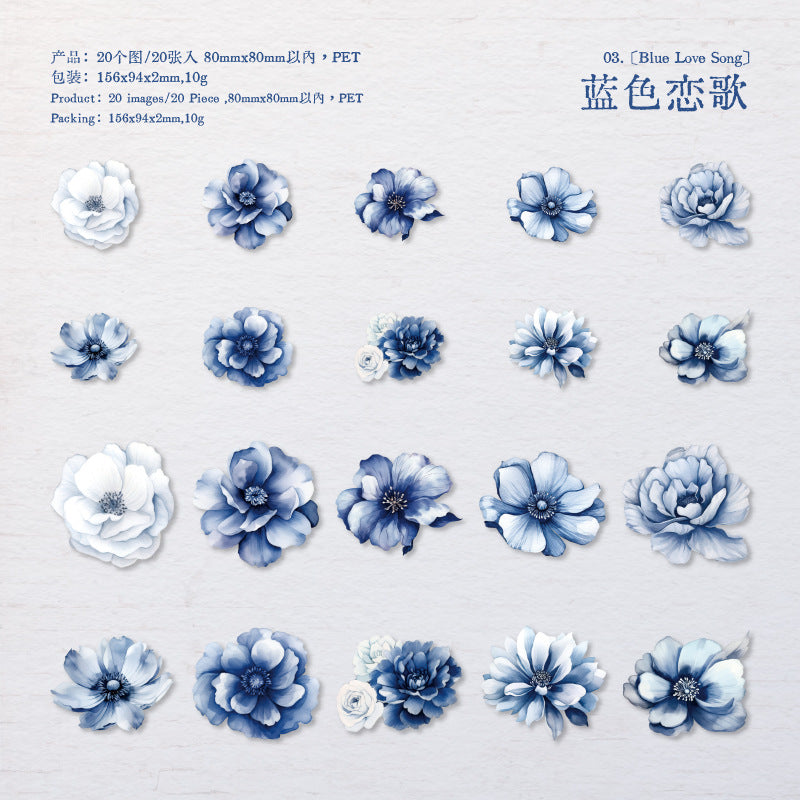 Garden Series PET Material Sticker Pack – Flower Narrative, 20 Pcs - ViktaShop
