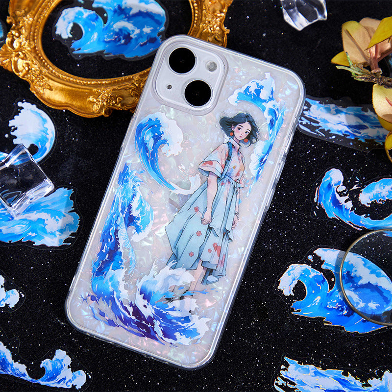 PET Stickers – Sea Wave & Water Drop DIY Decoration, 20 Pcs - ViktaShop