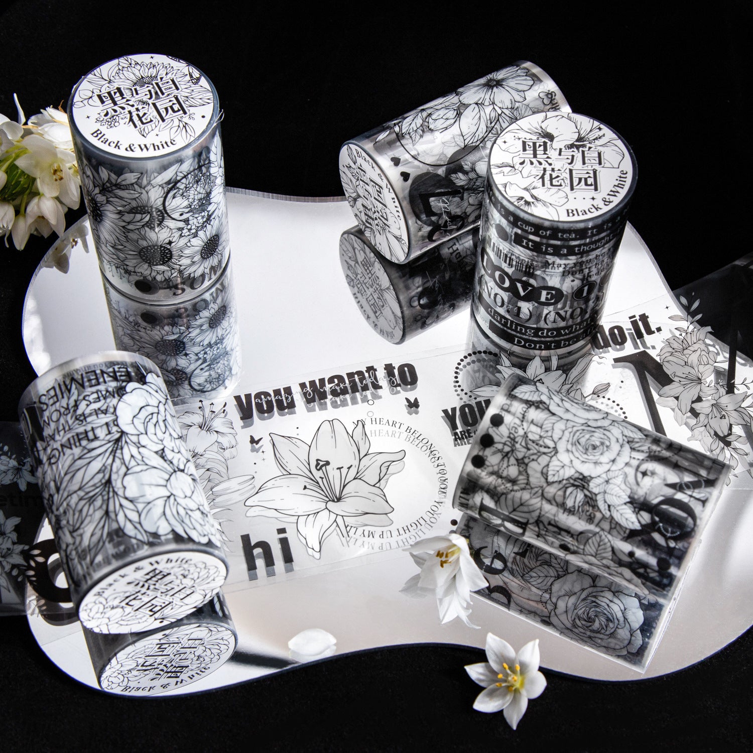 Black and White Garden Series PET Tape, 2m - ViktaShop