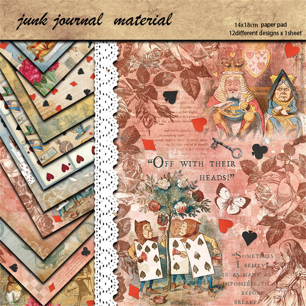 Retro Collage Paper Pack – Magic Alice European & American Style, 12 Pcs - ViktaShop