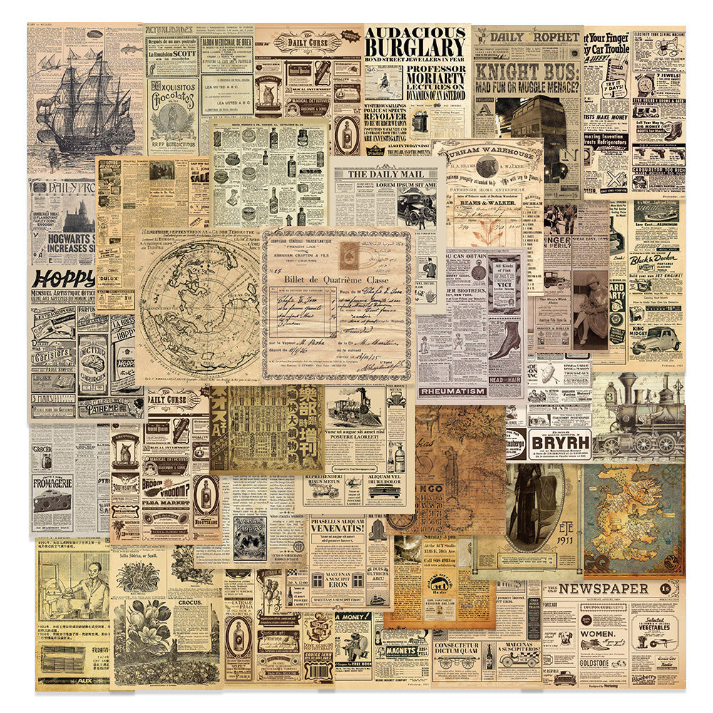 Retro Sheepskin Newspaper PVC Stickers - 35 Pcs