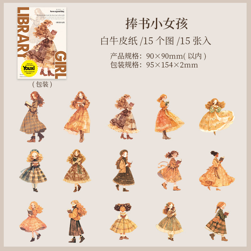 Library girl series paper stickers 15 psc