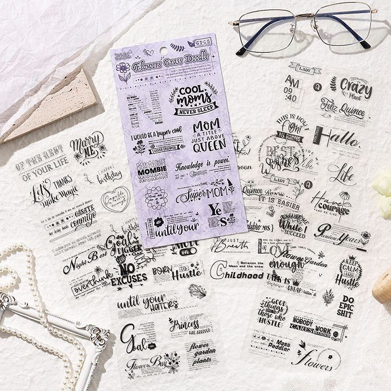 Text PET Stickers 6 psc