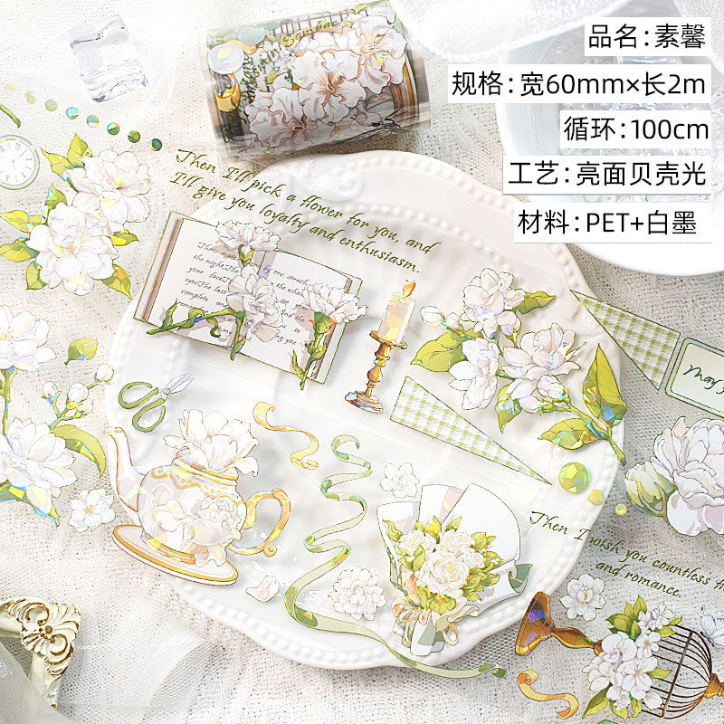 Antique Floral PET Tape – Vintage Landscape Hemp Stickers for Scrapbooking, 2m - ViktaShop