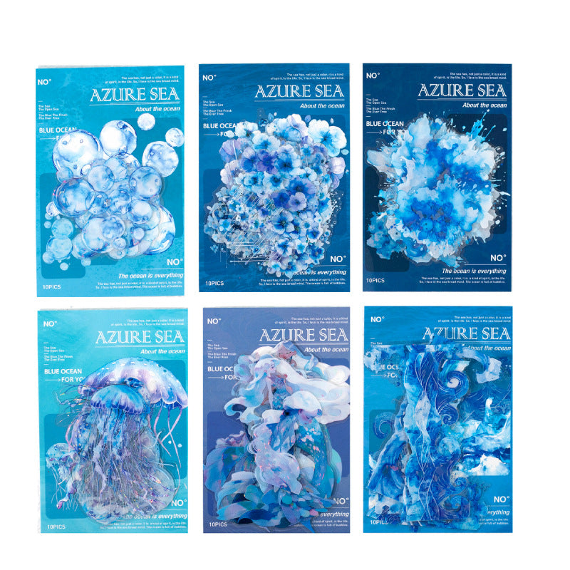 Blue sea PET stickers 10 psc