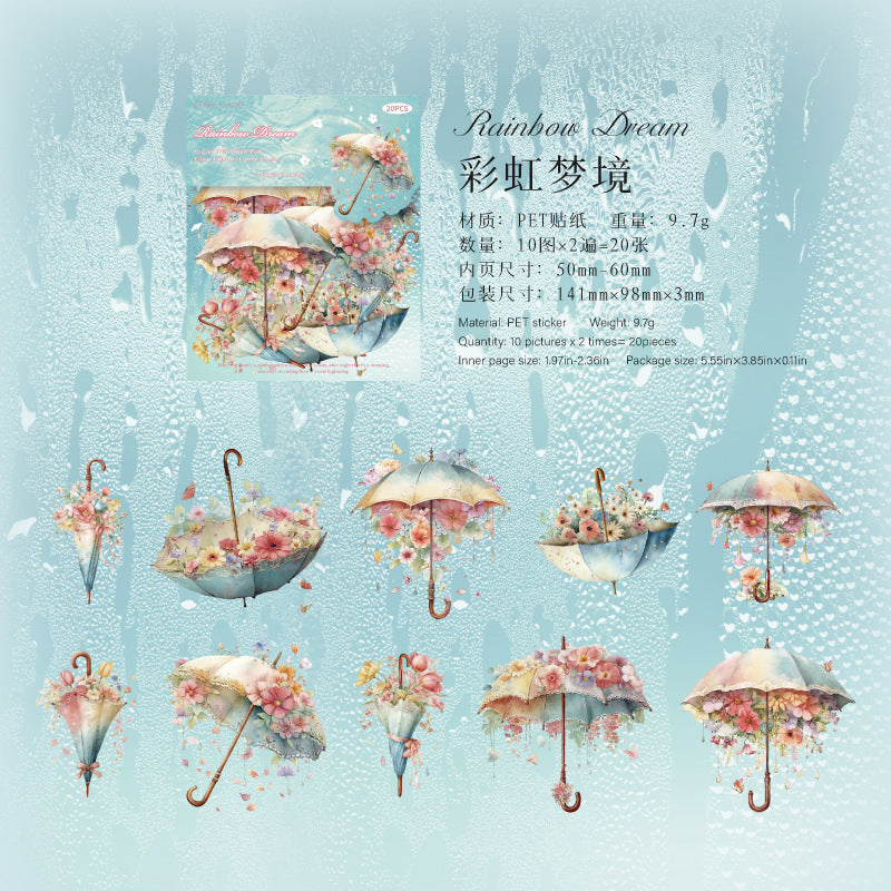 Flower umbrella PET sticers 10 psc