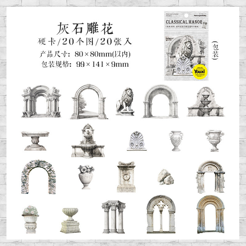 Hard Card Stickers – Classical Manor Series Retro Door & Window, 4 Options - ViktaShop