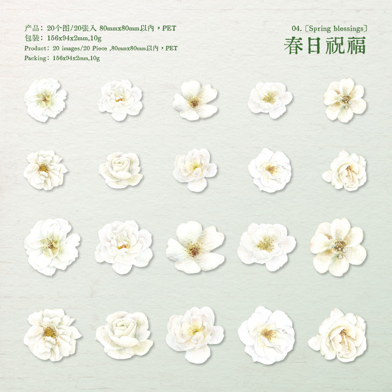 Garden Series PET Material Sticker Pack – Flower Narrative, 20 Pcs - ViktaShop
