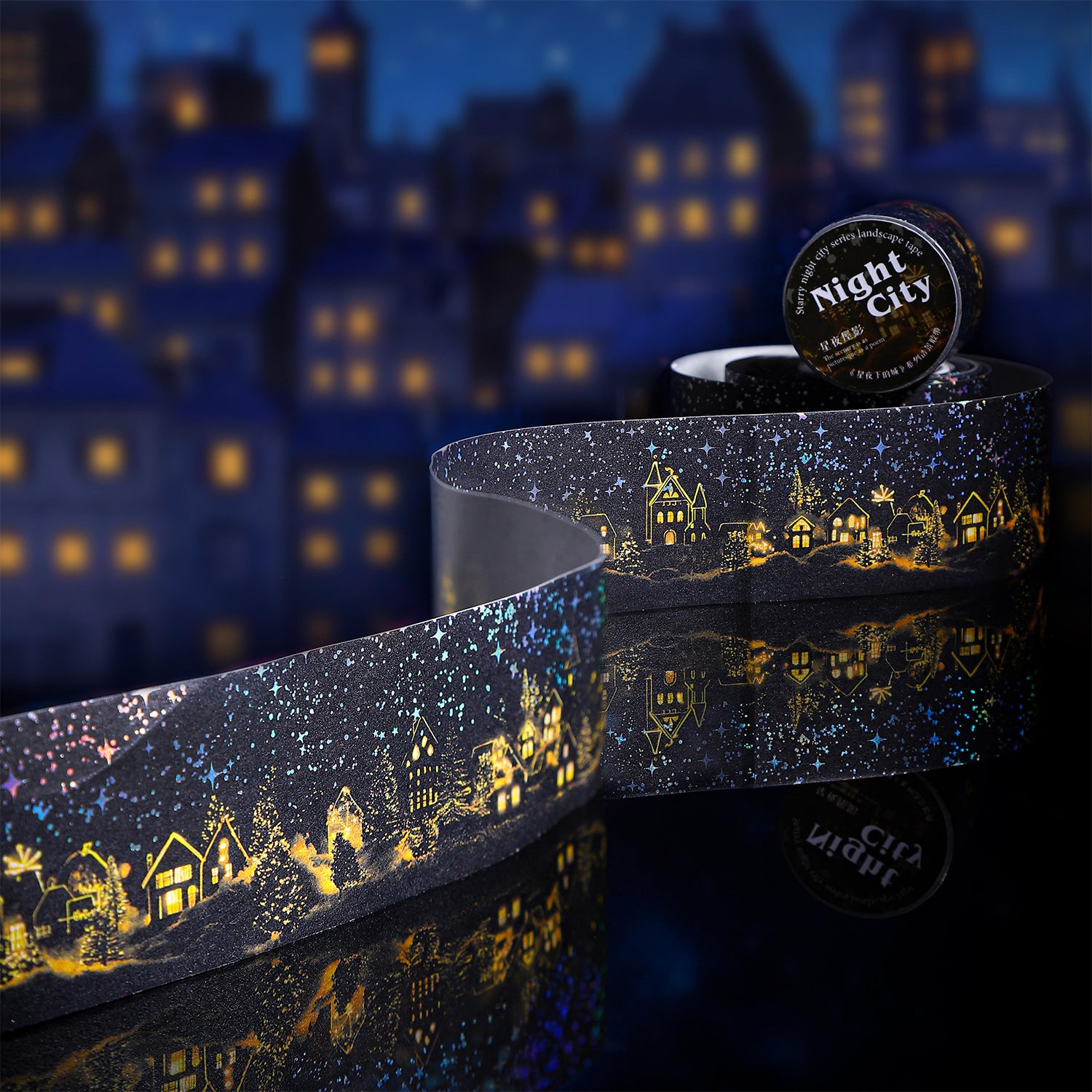 Hot Silver Landscaping Tape – Starry Night City, Dark Theme, 2m - ViktaShop