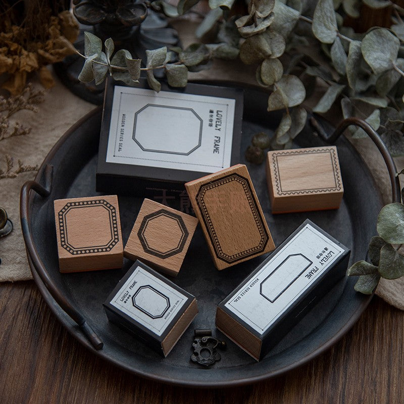 Border Story Wooden Stamp Set, Label Frame Design - ViktaShop
