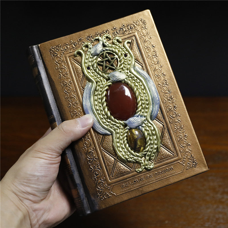 Retro Crystal Gem Notebook – Hardcover with Natural Stone - ViktaShop