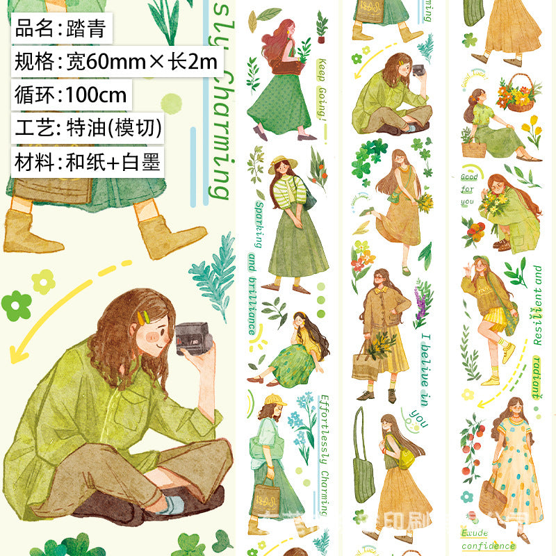 Retro Die-Cut PET Tape – Characters, Flowers, Butterfly Shell Collage - 2m - ViktaShop