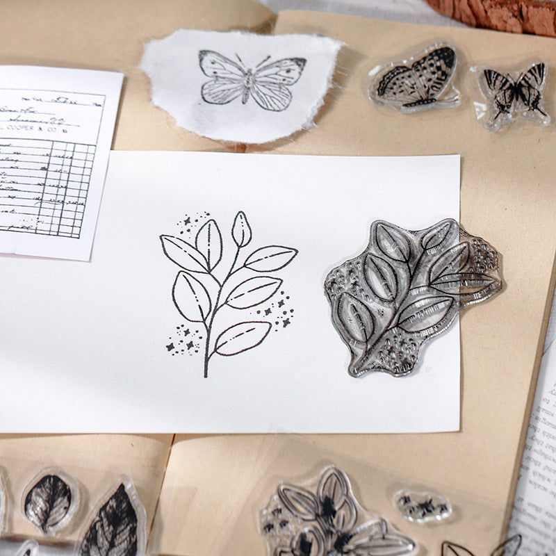 Transparent Retro Silicone Stamp Set – DIY English & Plant Designs - ViktaShop