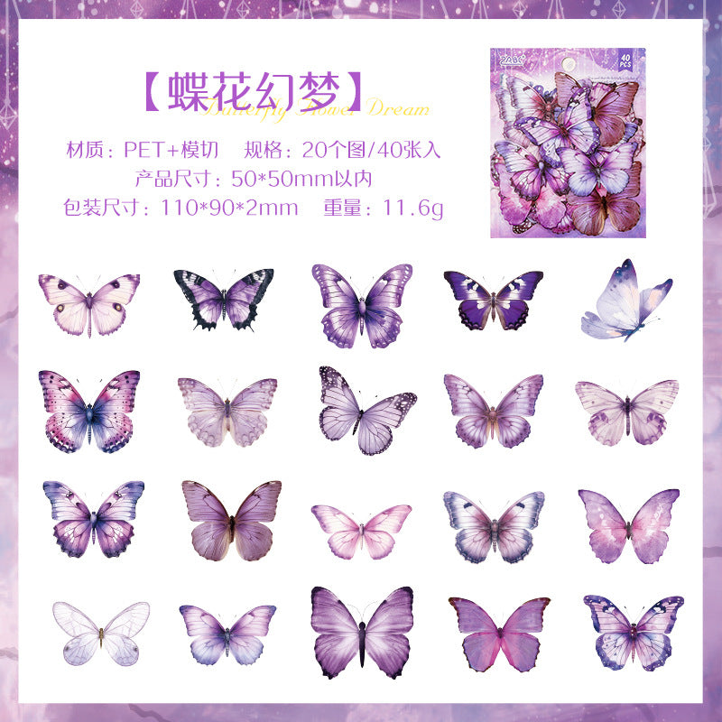 Pet Die-Cut Sticker Pack Spring Butterfly Series 40 Pieces