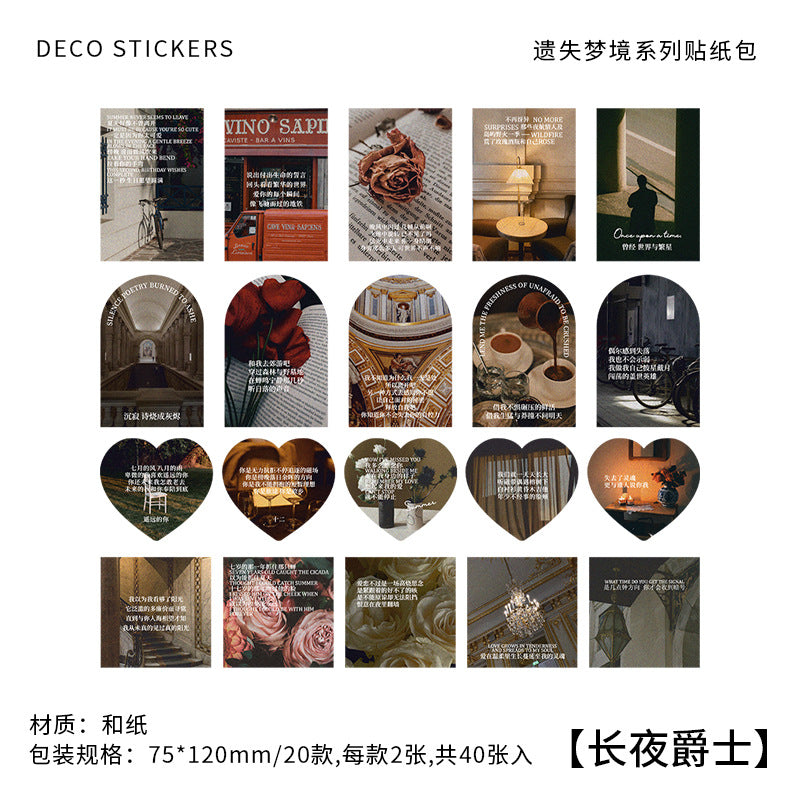 Lost Dream Paper Stickers - Retro Literary Series, 20 Pcs - ViktaShop