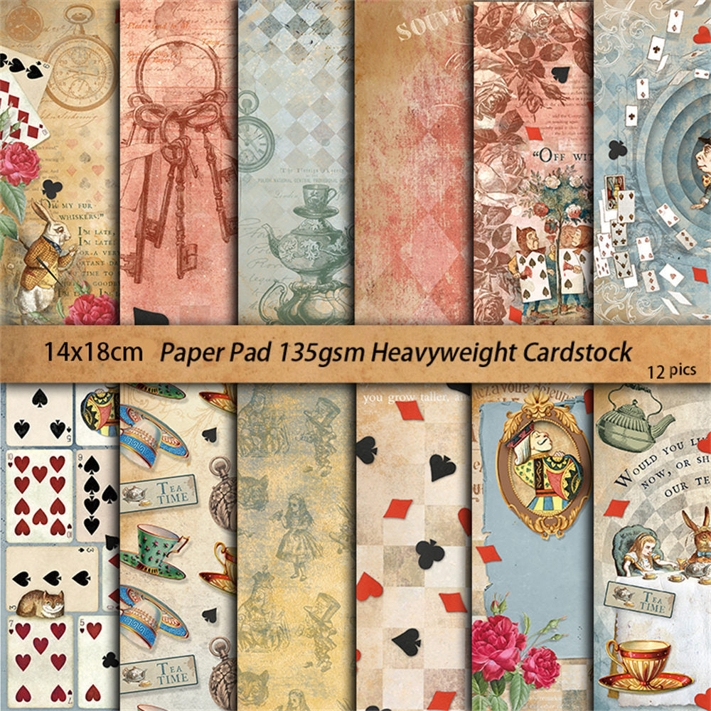 Retro Collage Paper Pack – Magic Alice European & American Style, 12 Pcs - ViktaShop