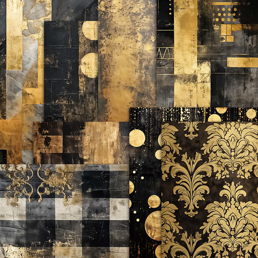 Black & Gold - DIY Scrapbook & Journal A5 Pattern Paper - Card Background Paper - 8 sheets - ViktaShop