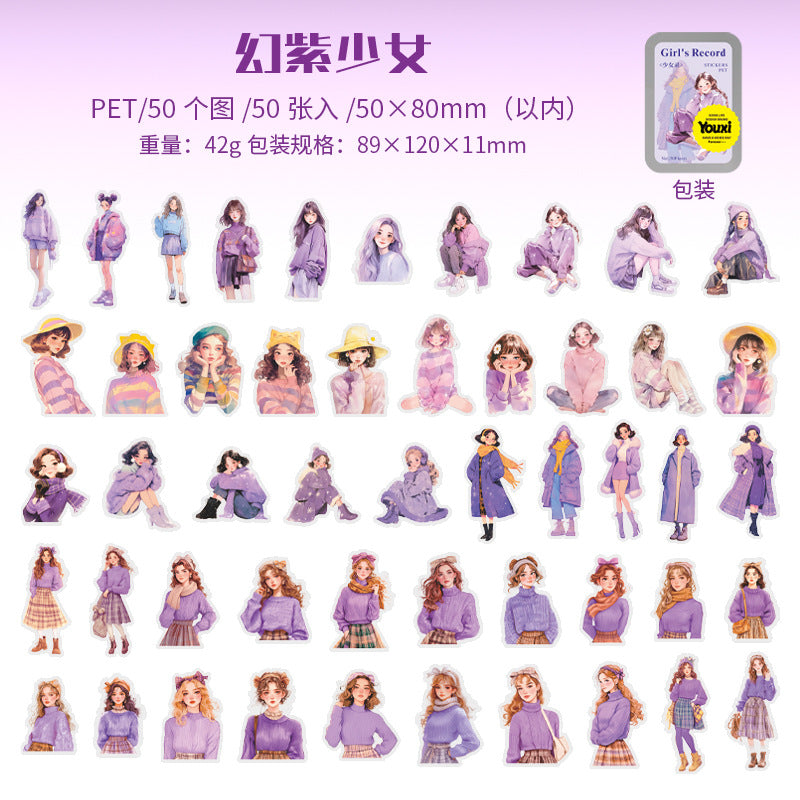 Coffee Girl Character Stickers – 4 Designs, 50 Pcs - ViktaShop