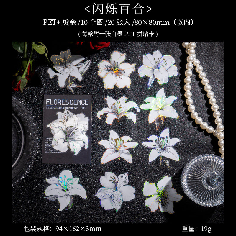 PET Stickers - Night Flowers Series, 20 Pcs - ViktaShop