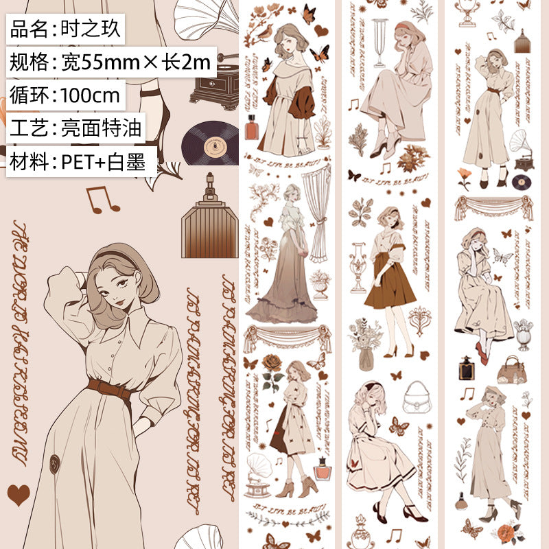 Modern PET Tape – Character Collage, Small Fresh Flowers - 2m - ViktaShop